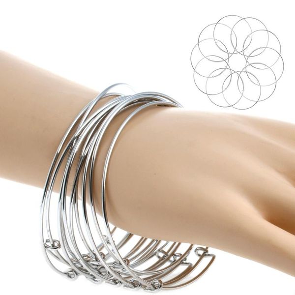 

charm bracelets 10 pcs women's silvery adjustable expandable bangle wire wrapped wrist bracelet, Golden;silver