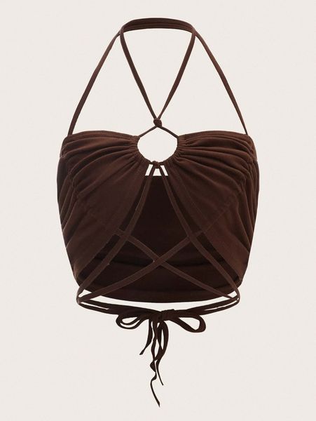 

crisscross tie backless halter h63w#, White