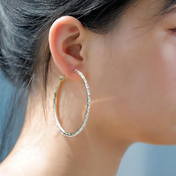 

hoop & huggie fashion large round earring 3-10cm baguette zirconia iced out cubic girl party jewelry accessories, Golden;silver