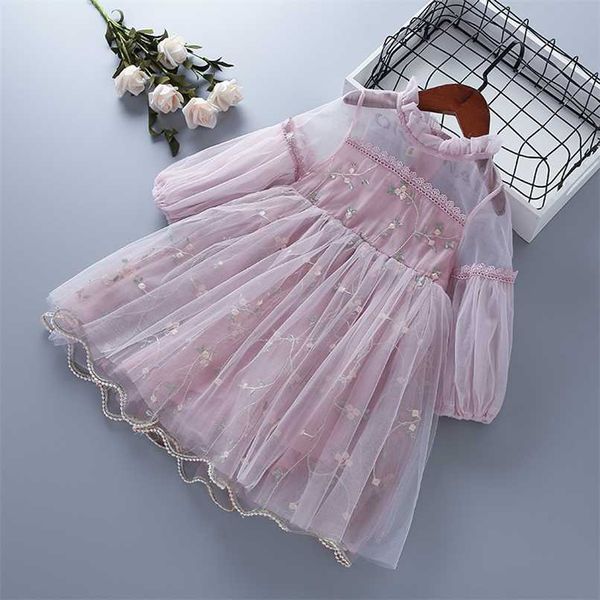 3-7 Jahre hochwertige Mädchenkleidung Frühlingsmode lässig rosa gelb grün Spitze Mesh Kind Kinder Mädchen Prinzessin Kleider 211027