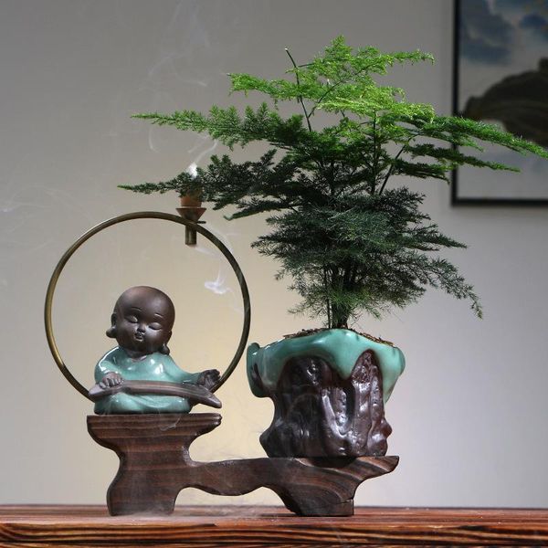 

fragrance lamps chinese zen backflow incense burner smoke waterfall deskornaments office home green plant bonsai micro landscape decor