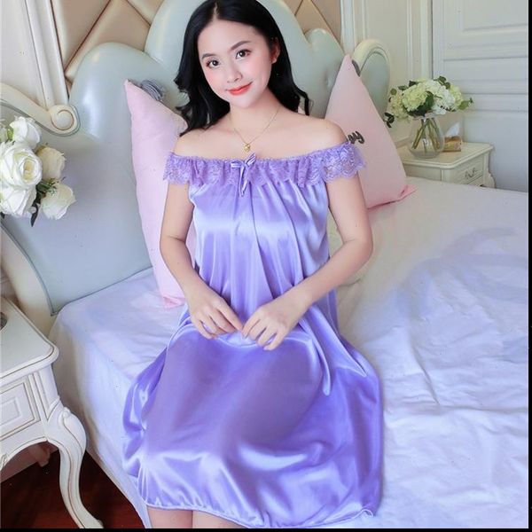 

summer nightgown brides wedding womens sleepwears lace ice silk nightdress loose large size simulation home service, Black;red
