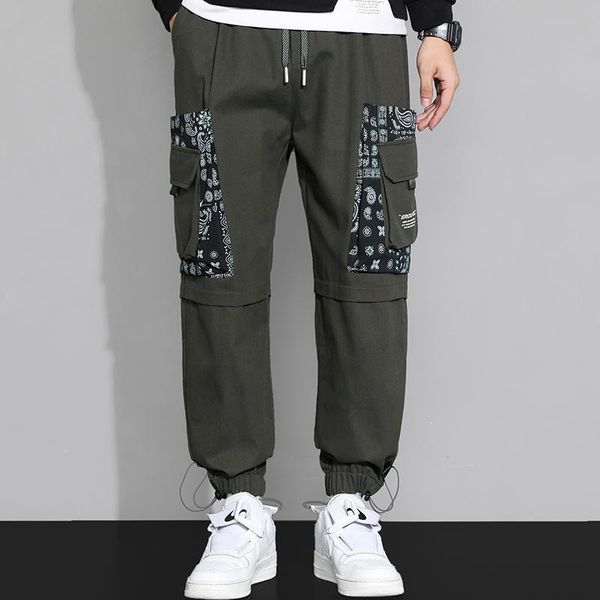 

men's pants make ins in the fall and winter fashion loose printing more leisure tooling male draw string bag ankle cotton, Black
