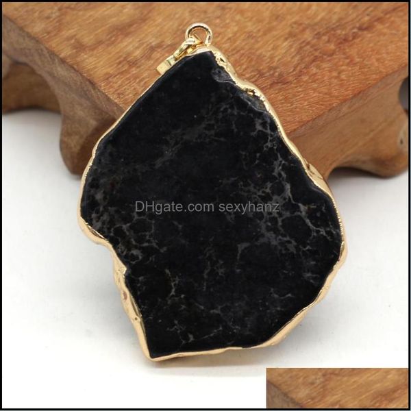 

findings & components charms natural emperor stone pendants exquisite retro imperial jasper gilt edge pendant for jewelry making necklace ae, Bronze;silver