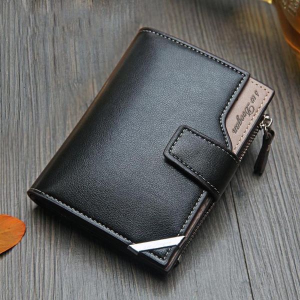 

business men's wallet short vertical male coin purse casual multi-function card bag zipper buckle triangle folding wallets, Red;black