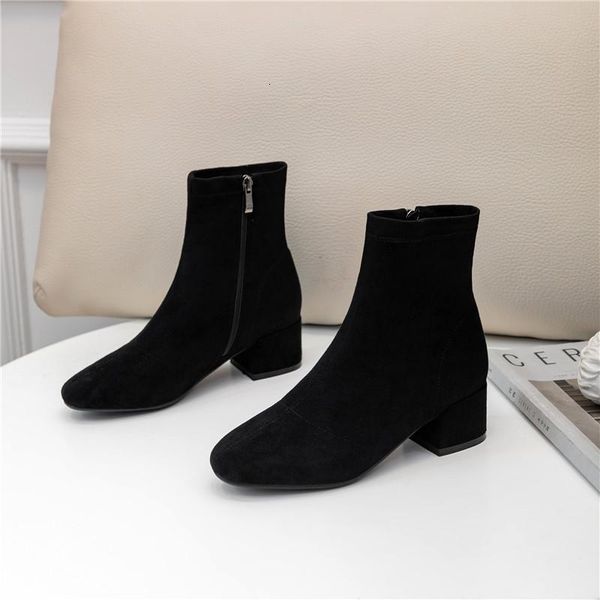 

boots memunia big size 43 ankle boots women flock solid color round toe autumn winter classic dress shoes ladies office shoes1 3pdp, Black