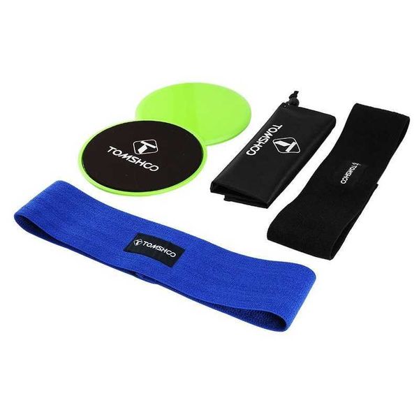 TOMSHOO 5PCS Set Yoga Fasce per esercizi anca Set di vassoi scorrevoli per allenamento a casa Palestra Attrezzature per il fitness Kit disco scorrevole H1026