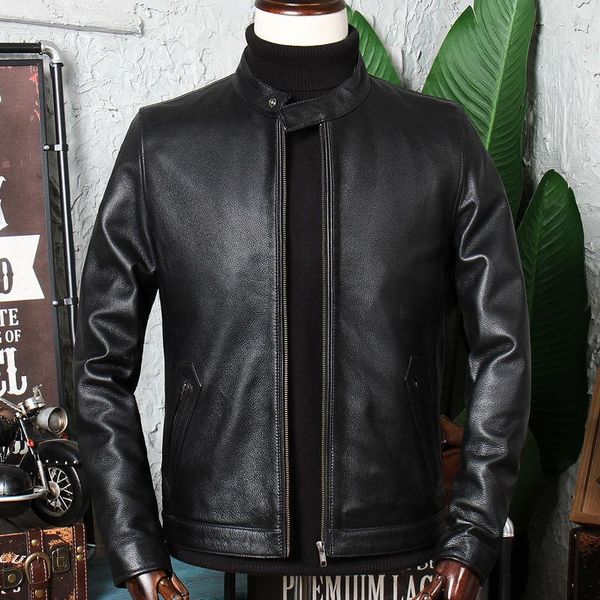 

men's leather & faux 2021 men autumn winter real jackets motorcycle genuine cow coats male cowhide plus size outwear w580, Black