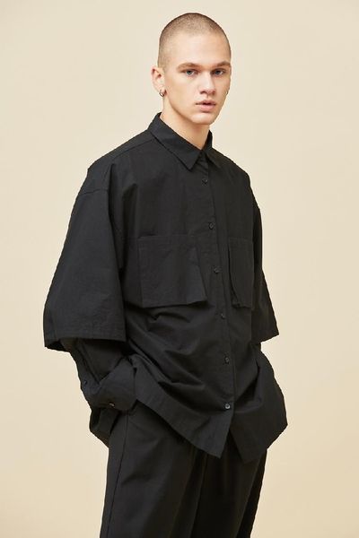

men's casual shirts spring and autumn long sleeved shirt loose double dark department large size trendy man, White;black