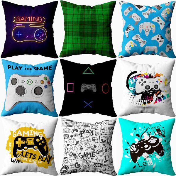 

pillow case game controller gamepad joystick cushion cover sofa red plaid 45x45cm