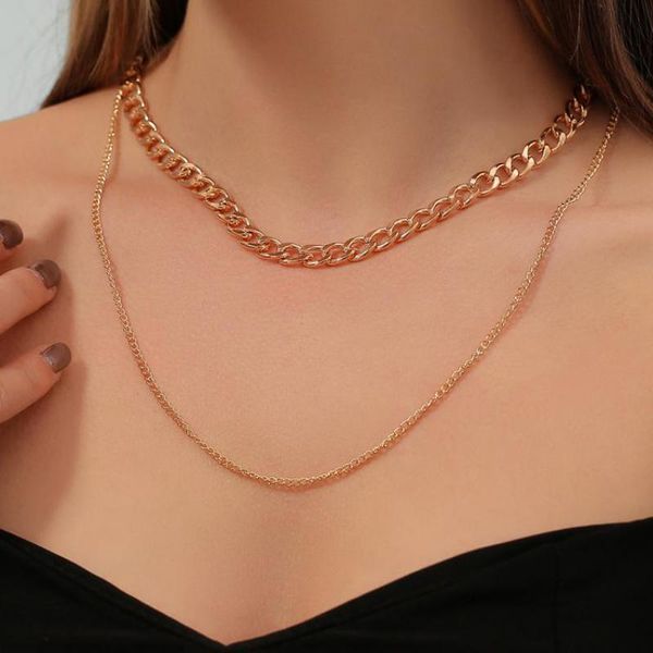 

pendant necklaces exaggerated necklace double layer thick chain gold for women jewelry & pendants charms jewellery colares, Silver