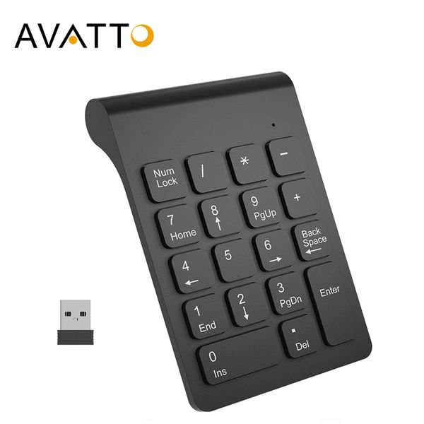 Avatto pequeno tamanho 2.4GHz teclado numérico sem fio numpad 18 teclas digitais teclado para contabilidade Tabuletas de notebook laptop