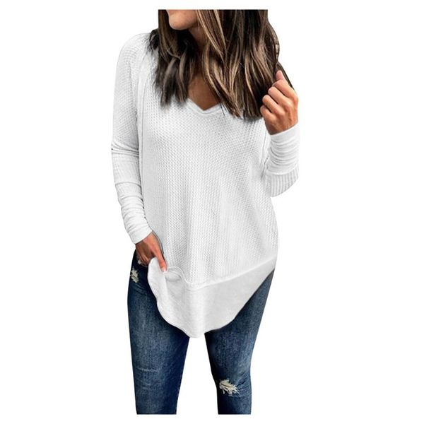 

women's blouses & shirts pure color fashion v neck long sleeve shirt stitching solid loose blouse women femme clothing #lr4, White
