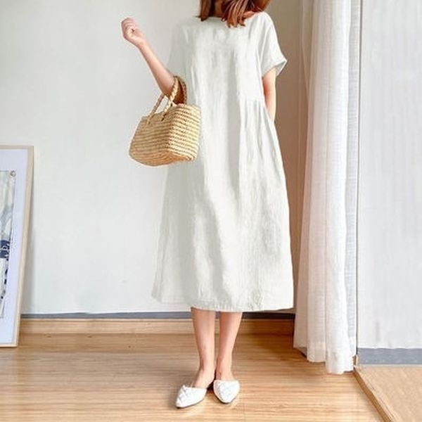 

plus size 4xl dresses women vintage loose elegant short sleeve maxi dress o-neck mid length clothes vestidos 210603, Black;gray
