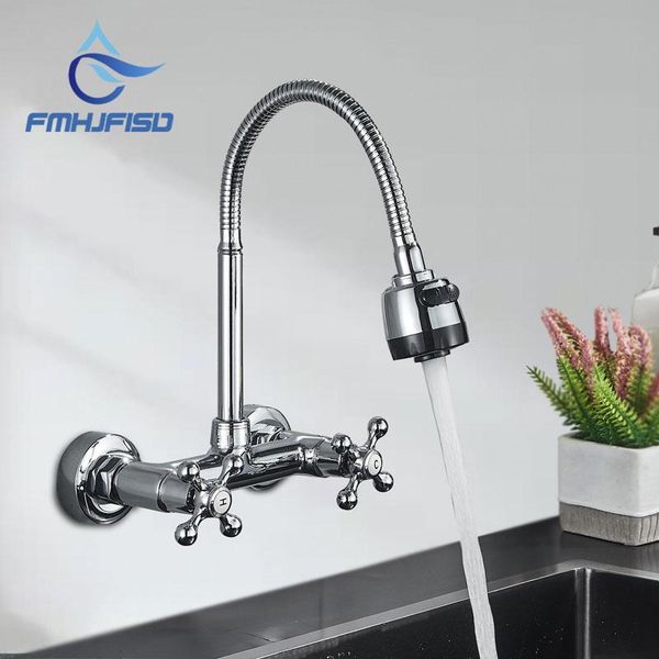 

bathroom sink faucets wall mount kitchen faucet cold swivel mixer tap dual handle two hole chrome polished