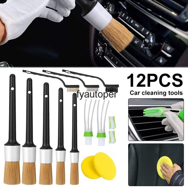 Carro exterior interior detalhe escova 12 pcs javali escovas de cerdas de cabelo para limpeza a brushset de painel de ferramentas auto