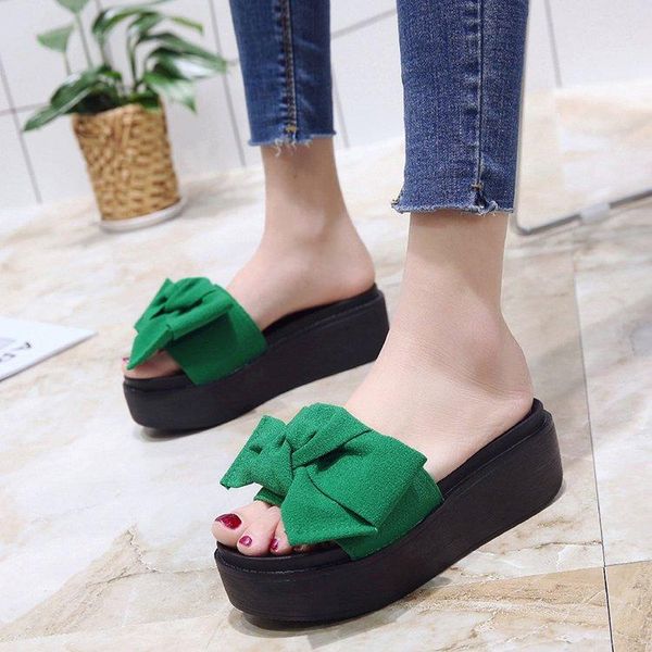 

slippers 2021 female summer bow sandals indoor outdoor flip flops beach shoes women fashion, Black