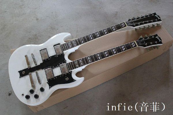 

new arrival 6 + 12 strings double neck custom guitar sg 1275 white electric guitar