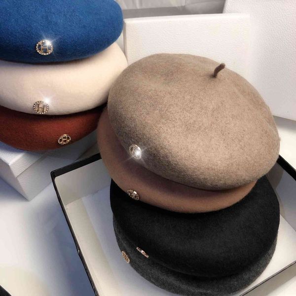 

new australian woolen octagonal designer multicolor versatile beret female star same painter hat fashion, Blue;gray