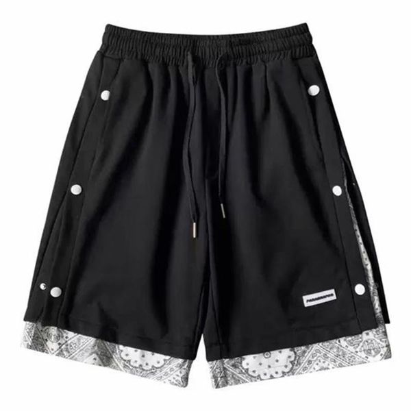 

men's shorts summer cashew printed buttoned casual pants and women's loose straight contrast color stitching, White;black