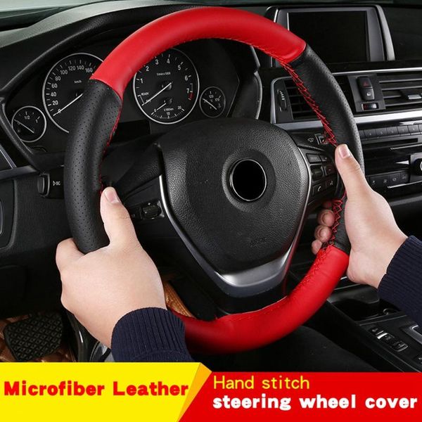 

steering wheel covers genuine leather black stitching cover with needle thread car-styling needles and