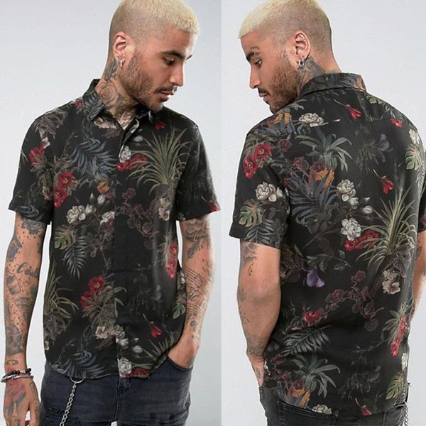 

men's casual shirts men clothing 2021 european american style printed short-sleeved fashion, White;black