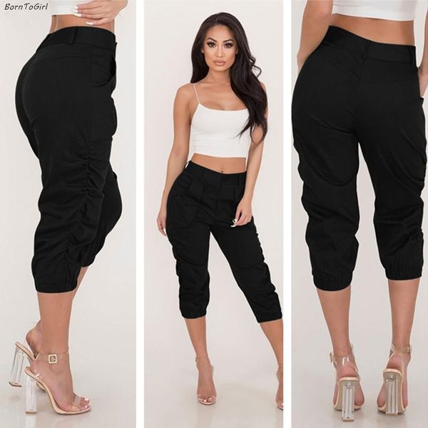 

women's pants & capris borntogirl 2021 summer autumn casual slim chiffon thin cargo for women black khaki green calf-length, Black;white