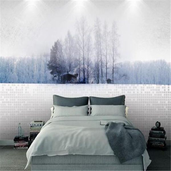 

wallpapers modern wall paper for walls 3d damask ink painting snow landscape winter tree living room