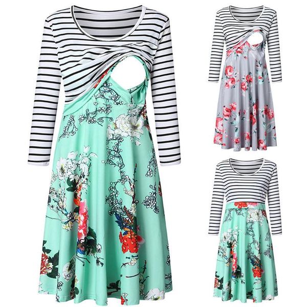 

maternity dresses nursing fashion woman solid color breastfeeding dress pregnant female button full sleeve autumn costumes, White