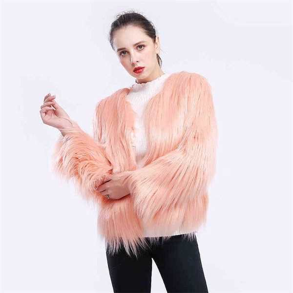 Faux Fur Jacket Mulheres Casaco Fluffy Cropped Womens Shaggy 211213
