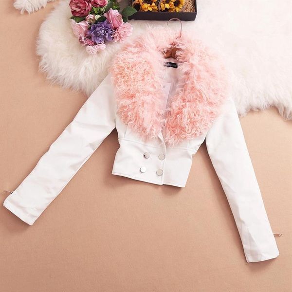 

women's leather & faux women 2021 winter fashion fur collar jackets female pu coats ladies elegant slim fit short jacket d405, Black