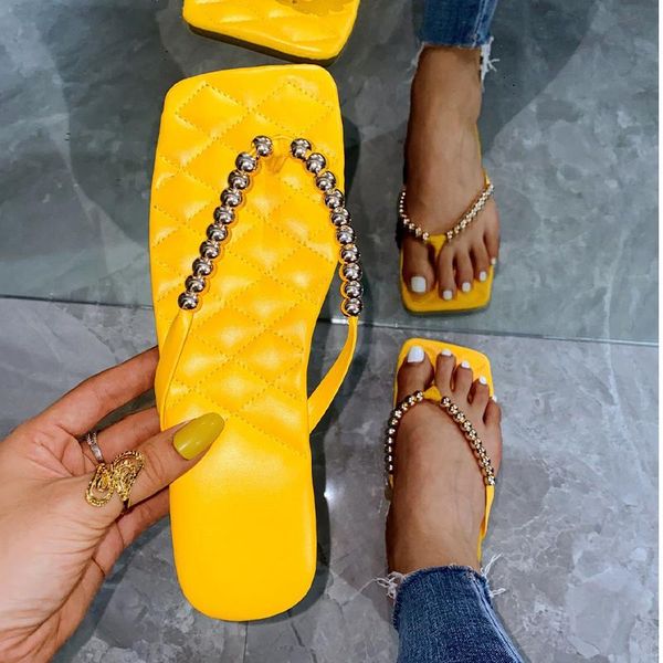 

slide for women slippers flip flops metal beads women's soft outdoor ladies fashion flat female shoes big size footwear 43, Black