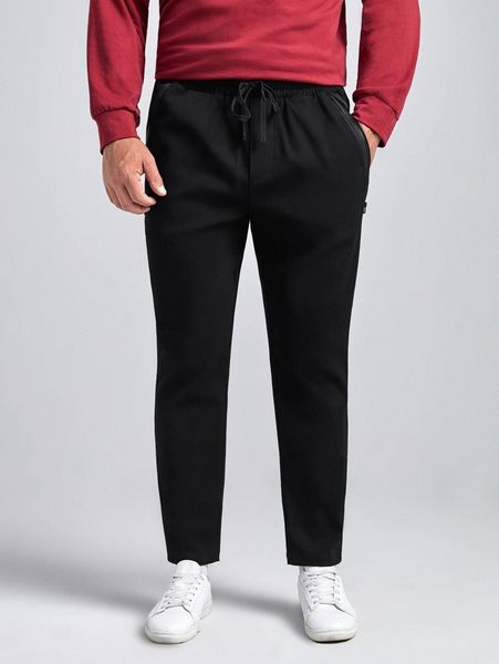 

extended sizes men drawstring waist zip pocket pants f7ny#, Black