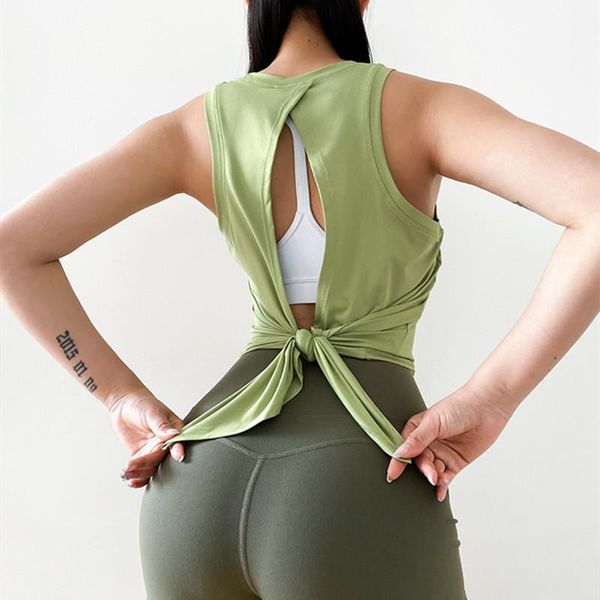 

yoga outfit summer naked-feel athletic vest women back open plain sport fitness tank loose fit nylon jogger workout s-xl