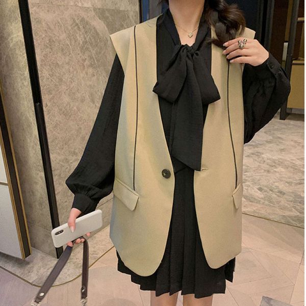 

green suit vest coat autumn women's version loose simple fashion, White