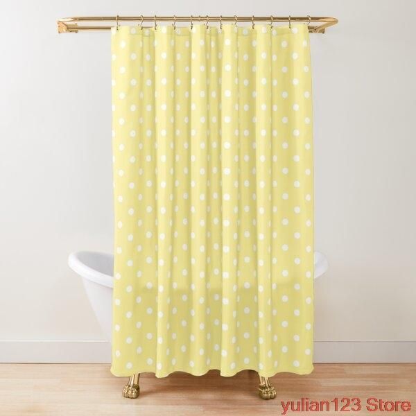 

buttermilk yellow with white polka dots spotted pattern shower curtains frabic waterproof polyester bath curtain hooks
