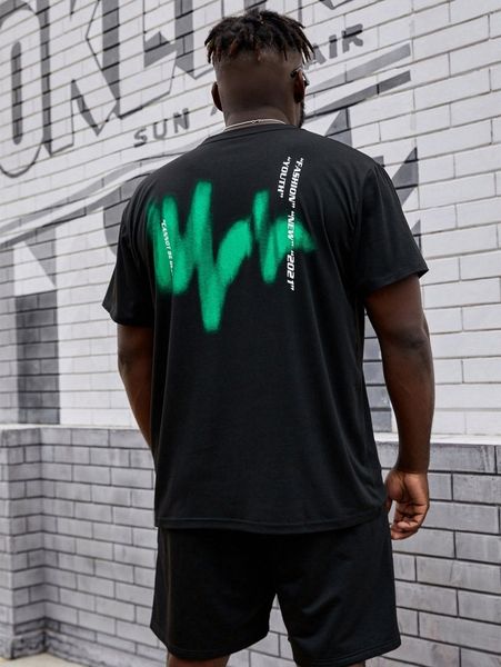 

extended sizes men brush & letter graphic tee 81iv#, White;black