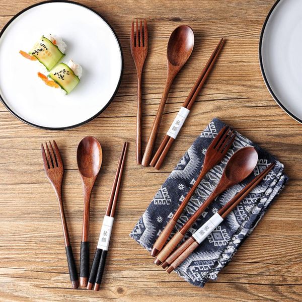 

dinnerware sets wood portable tableware wooden cutlery travel suit environmental with cloth pack gift japan kitchen appliances