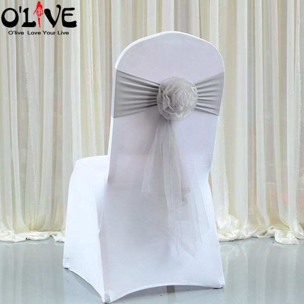 

organza flower wedding chair knots bow lycra sashes tie decoration belt band cover banquet venue el
