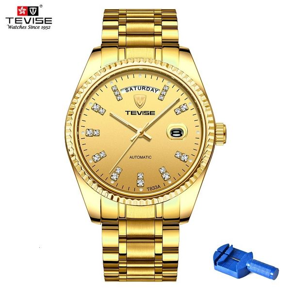 

tevise horloge mannen t833a automatische strass schaal datum week shockproof waterdichte lichtgevende handen mechanisch, Slivery;brown