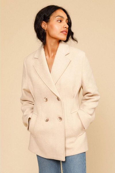 

women's wool & blends women coat 2021 autumn and winter beige double-breasted woolen short, Black