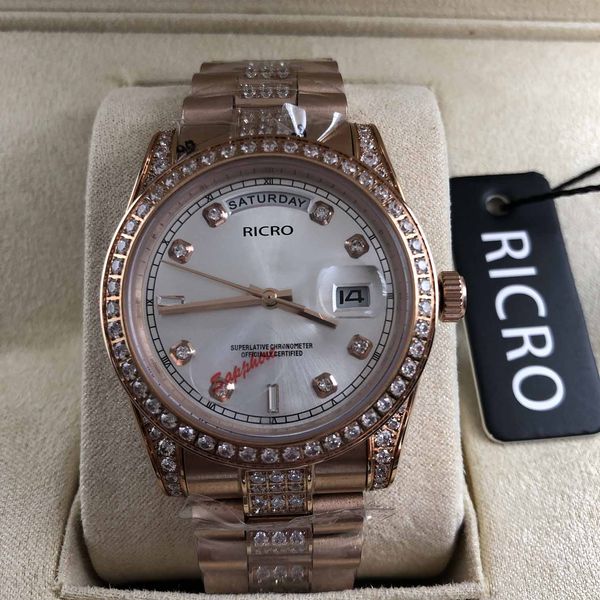 

luxury watch master automatic machine movement rose gold middle row diamond stainless steel moonlight silver surface 2021 sapphire wholesale, Slivery;brown