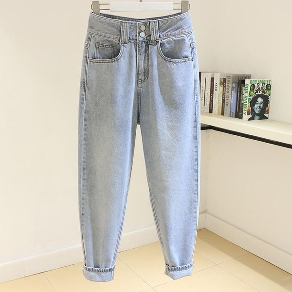

women's jeans boyfriend women 2021 trousers loose stretch vintage mom streetwear high waisted denim harem pants mujer k933, Blue
