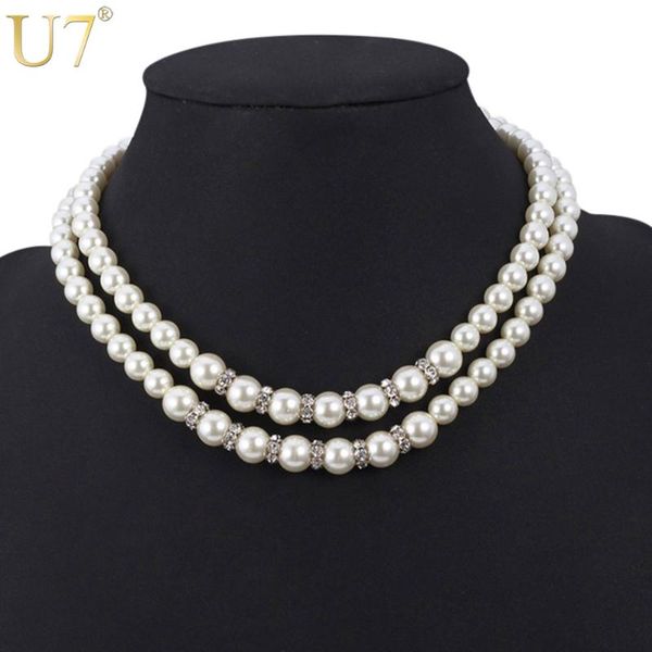 

choker necklaces women wedding jewelry trendy mutil-layer rhinestone black/ white simulated pearl n342 chokers, Golden;silver