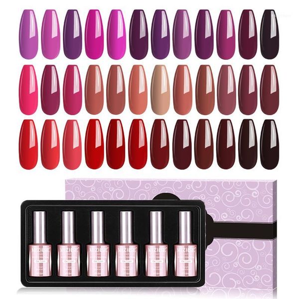 

gel polish set uv vernis semi permanent nail lacquer soak off pure color varnish gift box salon tips1, Red;pink