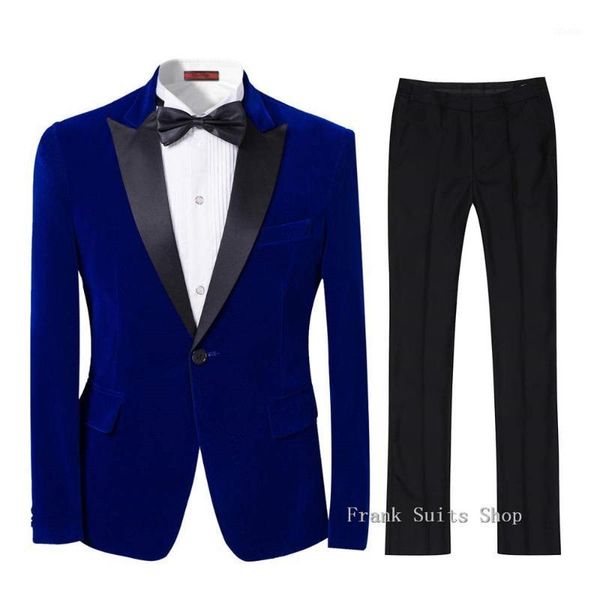 

custom made groomsmen black lapel groom tuxedos velvet men suits wedding royal blue blazer suit 2021 (jacket+pants) men's & blazers, White;black