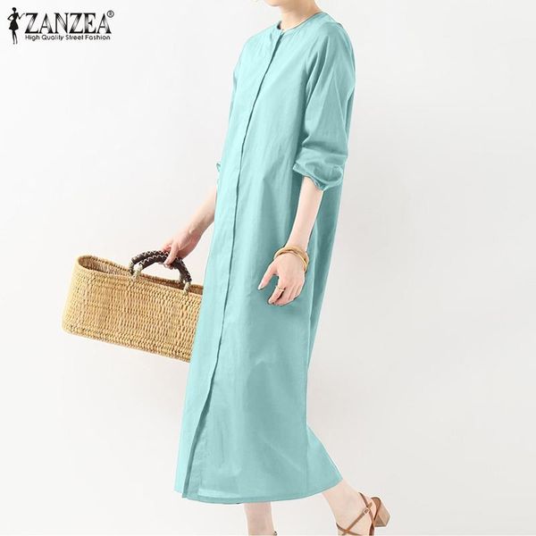 

stylish solid shirt dress women's spring sundress zanzea 2021 casual long sleeve maxi vestidos female split robe oversized 5xl dresses, Black;gray
