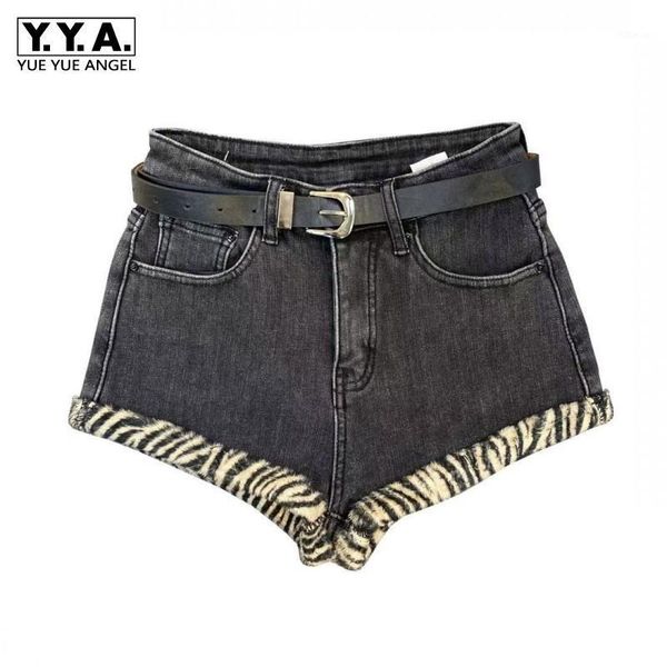 

womens leopard pattern casual shorts fashion waist zippers pockets button mixed colors stretch women's, White;black