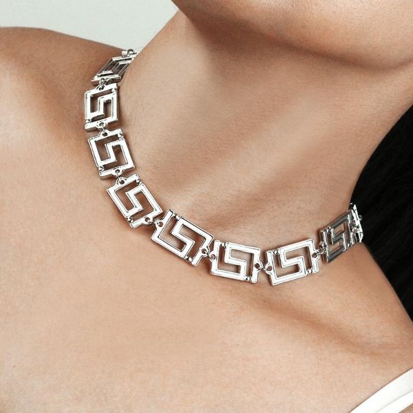 

chokers japan and south korea fashion ladies travel banquet alloy trend simple clavicle chain hollow short necklace, Golden;silver