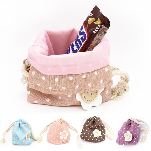 

cute dot printed drawstring bags pouch with flower wedding party supplies candy bag storage christmas gifts packing gift wrap